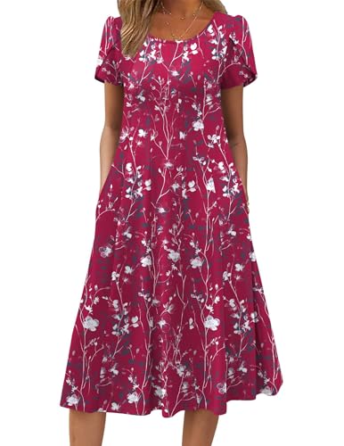 Image of ZEAGOO Womens Casual Dresses for Summer Short Sleeve Flare Midi Dress Loose Flowy Beach Sundress