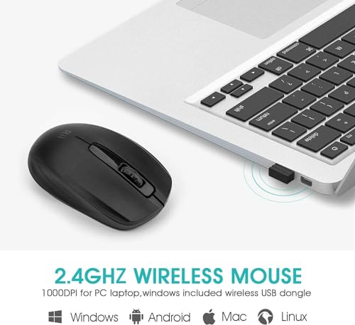 Rii Maus Kabellos, Silent Funkmaus 1000 DPI für Links und Rechtshänder, PC/Laptop/Windows, Schwarz 2