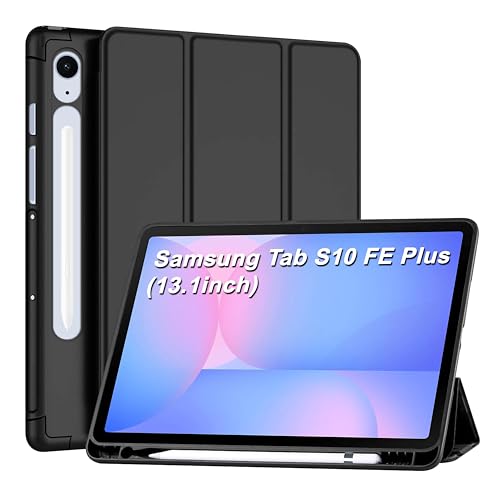 Image of CEDO Tri-Fold for Samsung Tab S10 FE Plus (13.1 in) Smart Case Flip Cover with Multi Viewing Angles Stand | Pencil Holder | Heat Dissipation | TPU Backcover (Black)