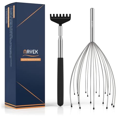 NAYEK 2er-Pack rückenkratzer gegen Juckreiz. Hochwertiger Edelstahl Kratzhand rückenkratzer ausziehbar von 20 auf bis zu 68 cm mit gepolstertem und stabilem Griff (Kopfmassage and Rückenkratzer) Cover