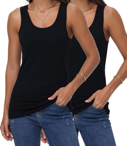 wirarpa Women's Cotton Tank Tops Base Layer Undershirts 2-Pack Black L