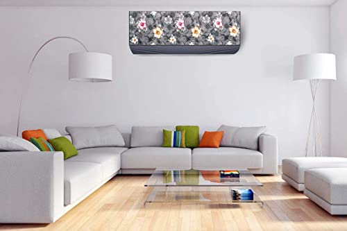 Image of Split AC Cover for 1.5 Ton Indoor Units - Water Resistant & Dustproof Protection (Grey Flower)