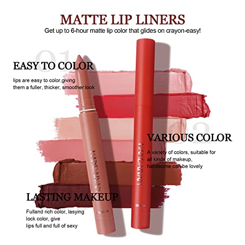 Anglicolor Matte Lip Liner Pencil Set - 12 Assorted Colors High Pigmented Natural Lip Makeup Soft Pencils Precise, Handaiyan Long-Lasting Lip Liners, Vegan, Cruelty-Free (Set A) #TOP3