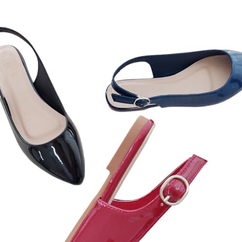 Womens Patent Leather Pointed Toe Slingback Flat Pumps Classic Backless Ankle Strap Closed Toe Low Heeled Dress Shoes for Part Wedding Prom Date 5