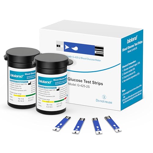 Bioland Diabetic Blood Test Strips*100, Used for Bioland G-425-1/2/3 Blood Glucose Monitor, 0.7?l Blood Sample, Accurate Measurement, Results in 5 Seconds, 2 Bottles of 50 Pieces Each
