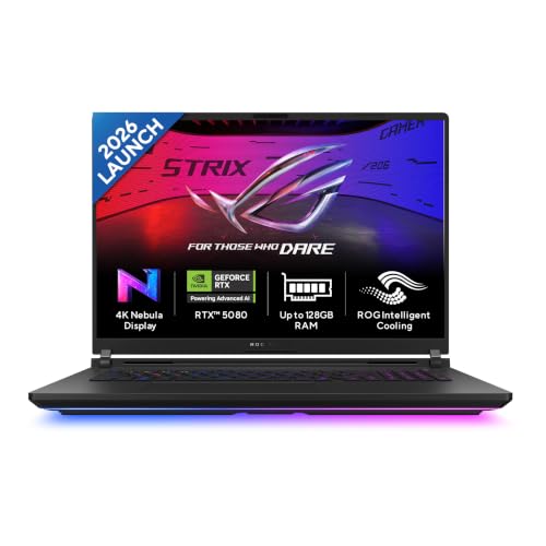 Image of ASUS ROG Strix Scar 18 (2026),Intel Core Ultra 9 (Series 2),RTX 5080-16GB,32GB RAM (Upgradeable),1TB SSD,4K FHD+,18 inch(45 cm),Win 11,M365 Basic(1Y),Office 24,Black,3.7 Kg,G835LWG-TQ363WS,Gaming Laptop