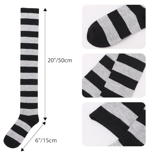Image of DRESHOW 6 Pairs High Thigh Socks Striped Over Knee Thin Tights Long Stocking for Women Leg Warmer