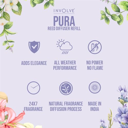 Image of Involve Lavender Reed Diffuser Refill with Free 10 Reed Sticks - 120 ml | Long-Lasting Home Aroma Diffuser for Living Room, Bedroom & Gifting | Home Decor | Home Fragrance | Diffuser for Home