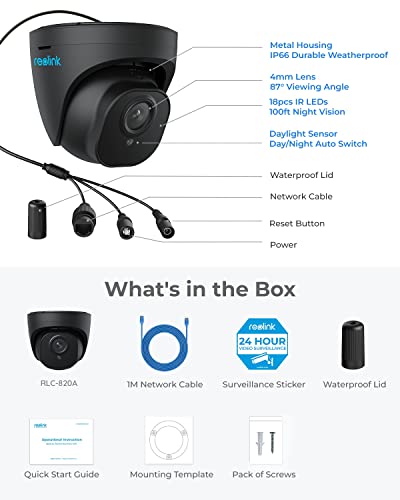 Reolink 4K Security Camera Outdoor System, Ip Poe Dome Surveillance Camera With Human/Vehicle Detection, 100Ft 8Mp Ir Night Vision, Work With Smart Home, Up To 256Gb Sd Card, Rlc-820A (Black) #TOP6