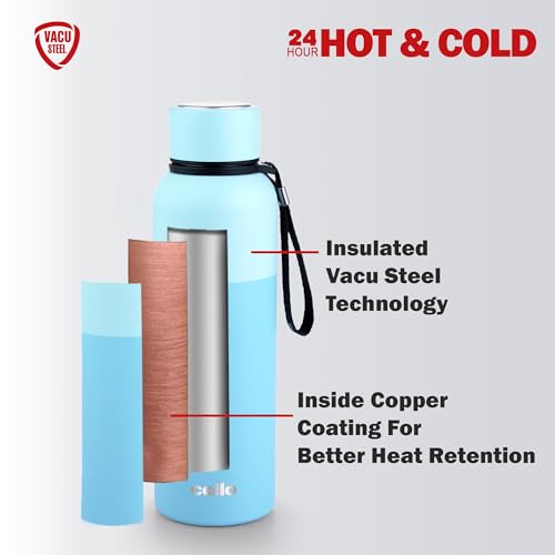 Image of Cello Neo Kent Thermosteel Flask, 550ml, Blue | 24 Hours Hot and Cold Stainless Steel Bottle | Flask for Tea Coffee | Ideal for Office, Gym, Home, Kitchen, Hiking, Travel Bottle