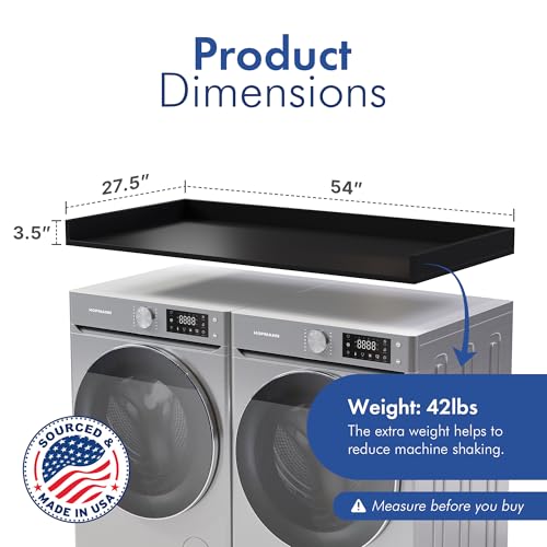 OfficeSimpli Washer Dryer Countertop, Made in USA, Non-Slip Pads, Laundry Room Wood Topper, Washer Dryer Cover for Top, Laundry Guard, Laundry Countertop, Laminate (Black, Standard (27.5" x 54"))