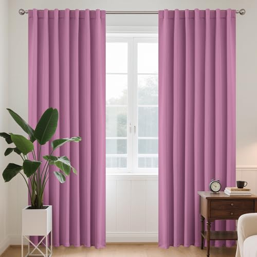 Image of Joydeco Curtains with Concealed Loops, Set of 2, H 225 x W 140 cm, Pale Pink /Purple, Long Curtain, Thermal Blackout Rod Pocket, Opaque Curtains, Bedroom Living Room, Modern