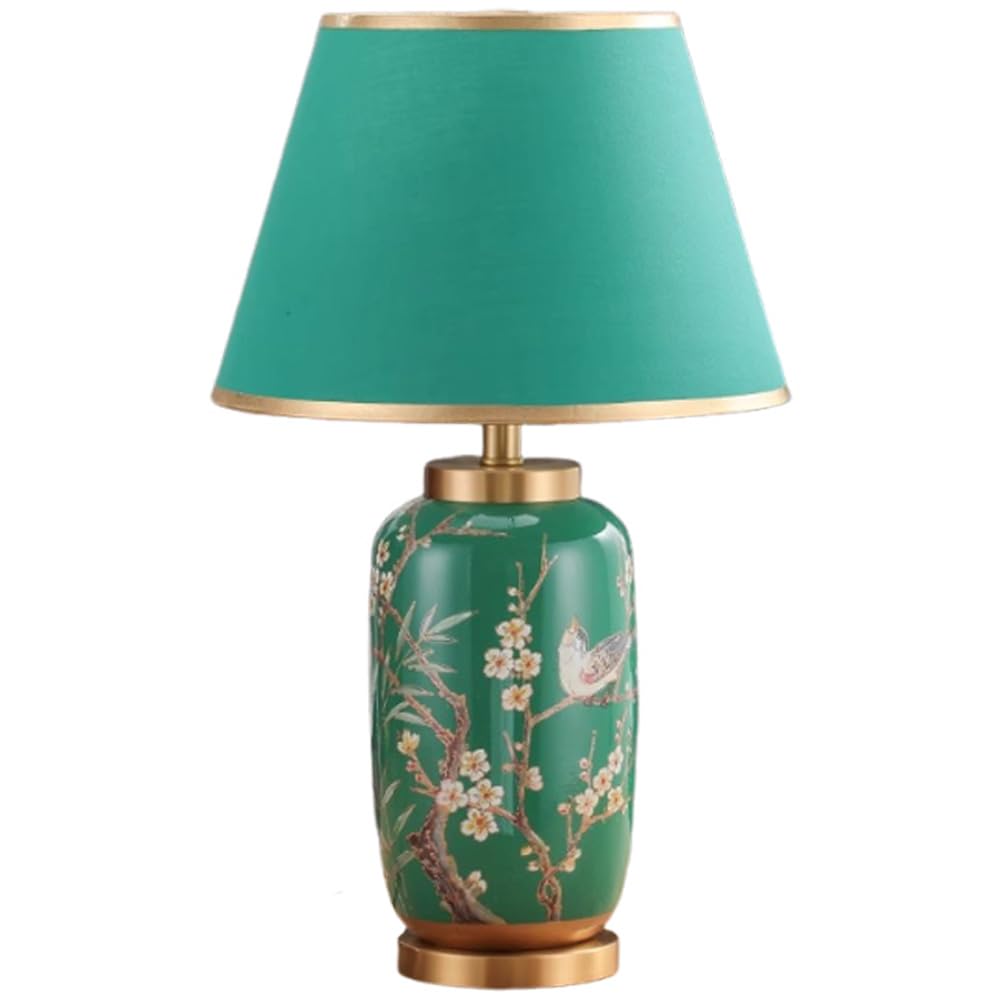 SANBDDLYY Hand-Painted Chinoiserie Ceramic Table Lamp - Flower & Bird Design for Bedroom, Living Room, and Office