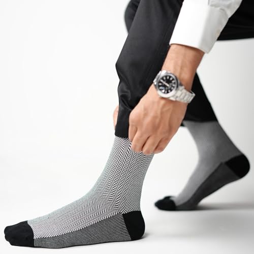 Image of Theater Black & White Men's Socks | Mercerised Cotton | Mid Calf Length | Anti-Bacterial | Luxury Business Essentials | Comfortable Fit