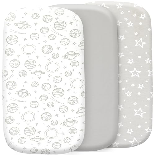 Image of 2-Pack Organic Fitted Bassinet Sheets, Compatible with Halo, Snoo, Graco, Dream On Me, Delta, and Other Standard Size Bassinets (Grey, Standard Bassinet (2 Pack))