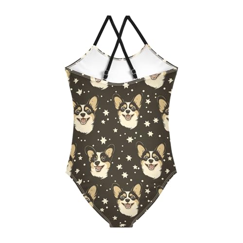 Girl's One Piece Swimsuit Starry Corgi Face Night Beach Bathing Swimwear2