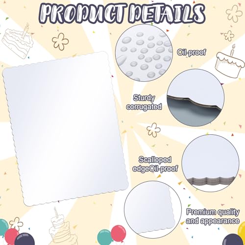 Skyygemm 12 Pack 19 x 14 Inch Greaseproof Rectangle Cake Boards Corrugated Single Wall Pad Half Sheet Cake Board Scalloped Rectangle Dessert Base for Pizza by Skyygemm - Image 3