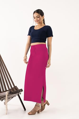 Image of DESI GIRL Cotton Lycra Stretchable Saree Shapewear Petticoat with Drawstring for Women | Fishcut Saree Petticoat with Side Slit for Easy Movement | Saree Shaper | Long inskirt