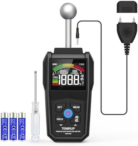 Moisture Meter - TEMIRUP Pin & Pinless Wood Moisture Tester with ...