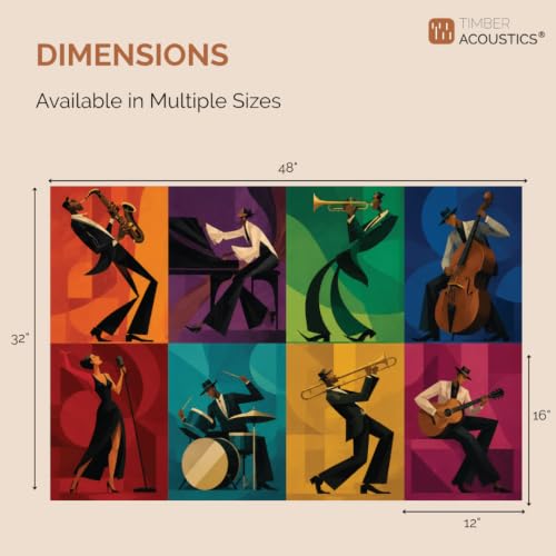 Image of Timber Acoustics Acoustic Art Wall Panels for Music Studio, PET Felt Sound Absorbing & Noise Absorber Panels for Wall, Acoustic Panels for Music Studio, 48 inchx32 inch (Jazz Musical, Set of 8)