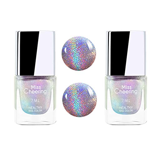 2 PACK Holographic Nail Polish,2021 Irridescent Nail Polish Gorgeous Glossy,Holographic Halo Glitter Polish Nail Art Nail Pigment Diamond Laser Nail Polish,Nail Polish Teen