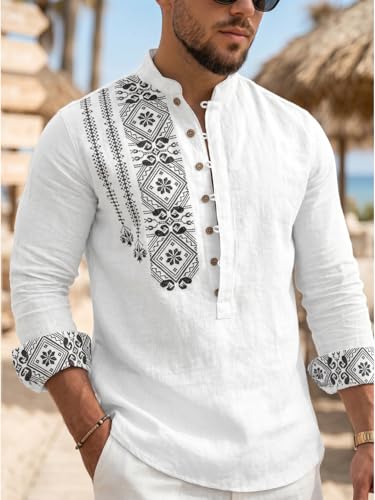Image of DEELMO Men's Cotton Blend Mandarin Collar Self One Design Full Sleeve Casual Short Kurta