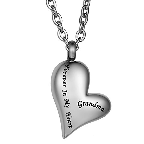 COCO Park Grandma Love Heart Stainless Steel Urn Pendant Necklace Ash Memorial Keepsake Cremation Jewelry