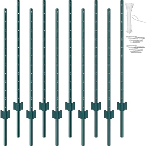 VEVOR Zaunpfosten 121,92 cm, 10er-Set Metallzaunpfosten, Weidezaunpfahl aus Kohlenstoffstahl hochwertige Zaunpfähle für Wildzaun, Weidezaun, Drahtzaun, Maschendrahtzäune, Wildschutzzaun