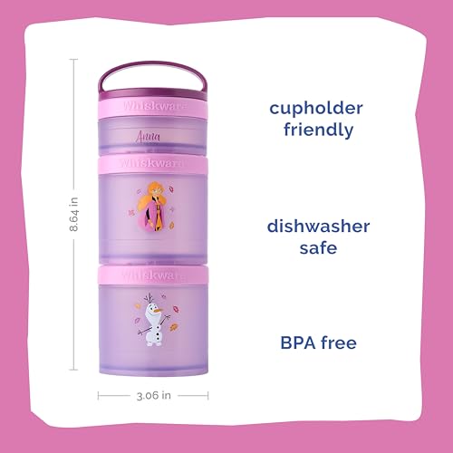 Image of Whiskware Disney Princess Frozen, Stackable Snack Containers for Kids, Durable Food Storage Containers for Daycare, Car, and Airplane Travel, Dishwasher Safe, Anna and Olaf