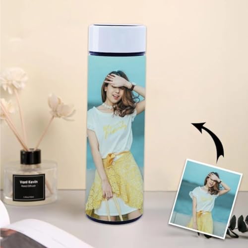 Image of Evotech Customized LED Display Temperature Steel Bottle, Insulated Flask | Hot & Cold for 24 Hours, Travel Sipper, Custom Print, Personalised Name /Photo (Temperature Bottle)