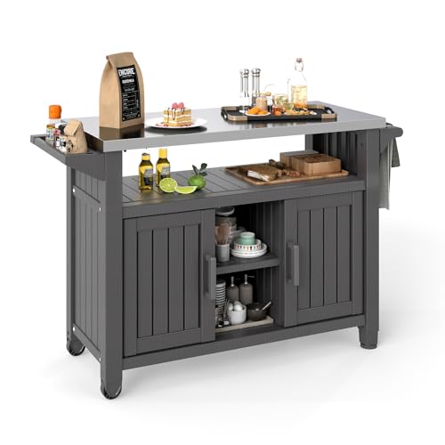 PatioZen Rolling Kitchen Island with Storage, Resin Material Kitchen Cart