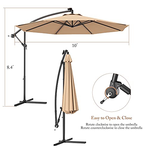 Giantex 10Ft Offset Patio Umbrella Cantilever Umbrella, Outdoor Hanging Market Umbrella W/Crank & Cross Base, Easy Tilt Adjustment, Outdoor Offset Umbrellas For Backyard, Poolside, Lawn And Garden ( Beige) #TOP6