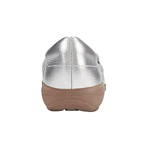Image of Easy Spirit Womens Avienta Leather Slip On Loafers Silver 11 Medium (B,M)