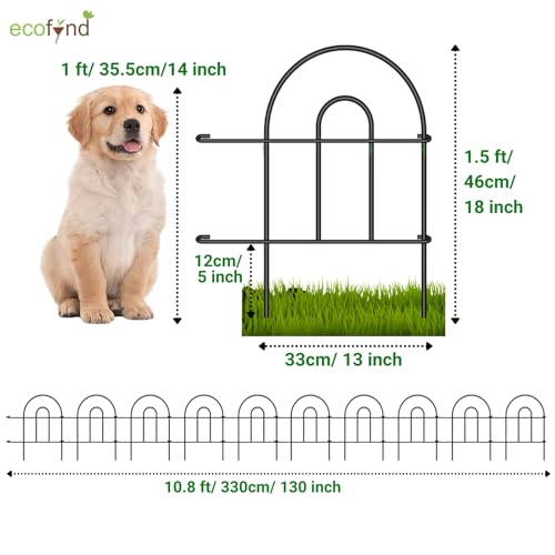 Image of ecofynd (1.5ft H X 10.8ft L) Decorative Garden Fence, 10 Pack Dig Fence Animal Barrier for Dog, Arched Flower Bed Edging, Wire Border Panel for Dogs, Rabbits, Landscape Patio Yard Outdoor Decor, GF9