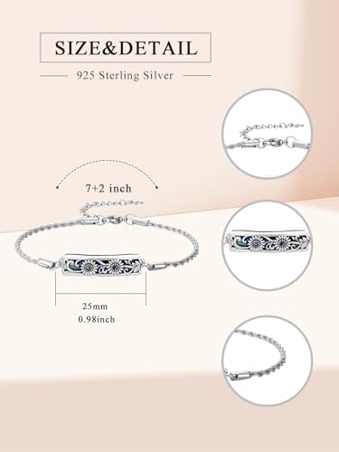 WINNICACA Urn Bracelet for Ashes 925 Sterling Silver Abalone Shell Sunflower/Butterfly/Turtle Cremation Jewelry for Ashes Keepsake Pendant Locket Bracelet for Women4