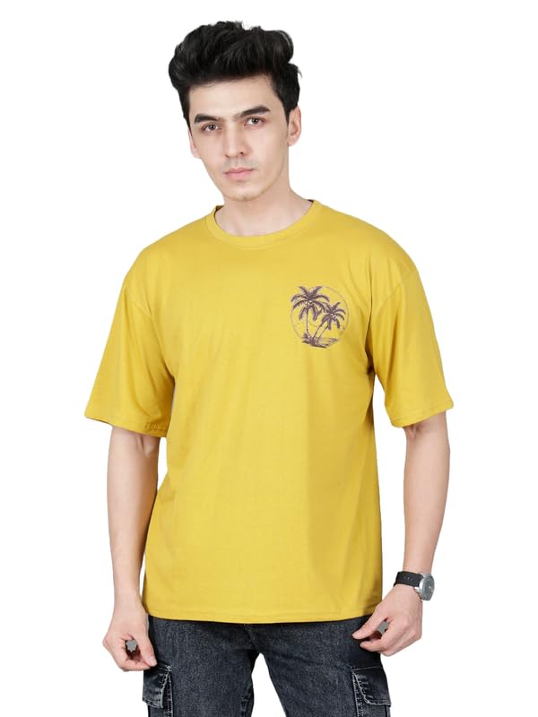 Image of London Hills Men's Cotton Oversized Fit Casual Printed Round Neck, Oversized Longline Drop Shoulder Boho Style T-Shirt
