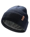 FURTALK Wintermütze für Herren Damen Fleece Gefüttert Beanie Strickmütze Unisex Warm Cuffed Outdoor Winter Mütze Marineblau