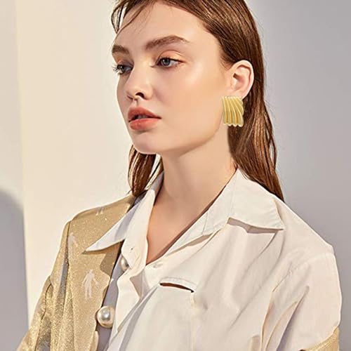 Minimalist Alloy Chunky Striped Rectangle Geometric Square Statement Stud Earrings for Women Jewelry3