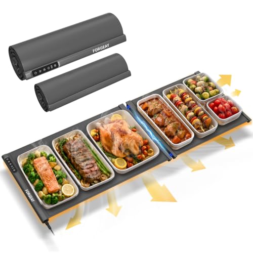 XXL Food Warming Mat Countertop 42"x16" – 2 Piece Extendable Electric Warming Tray for Buffets & Parties – Extra Large Roll Up Silicone Food Warmer Mat with 8 Temp Settings, Auto Shut Off Food Warmer