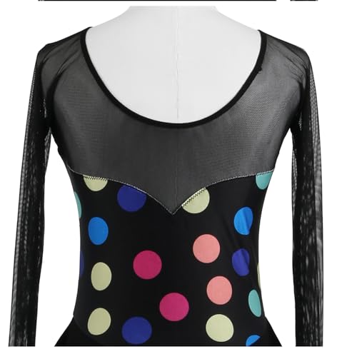 Vestido de patinação artística saia de malha para meninas gola redonda manga longa aberto nas costas