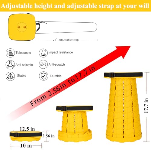Image of Fishboy Upgraded Collapsible Stool, 400lbs Max Weight, Lightweight But Sturdy, Portable Retractable Folding Telescoping Foldable Camping Stool for Adults Outdoor Fishing Hiking BBQ