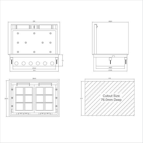 Image of MX 24-Module Plastic Floor Pop-Up Box - Flush Recess Mounting with Plastic Plate Cover, 45 Series Modules, Concrete Floor Installation