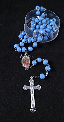 Rosaires en bois bleu Guadalupe souvenir baptême garçon et première communion 12 pièces