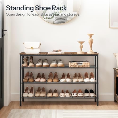 HOOBRO Shoe Rack, 4-Tier Shoe Storage Organizer, Shoe Shelf with Metal Mesh Shelves for 24 Pairs of Shoes, for Closet, Entryway, Hallway, Living Room, Bedroom, Rustic Brown and Black BF170XJ01 - Image 3