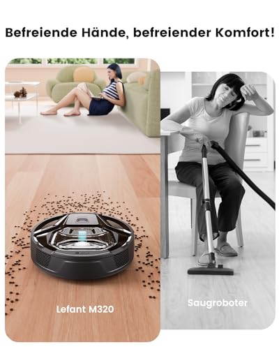 LEFANT M320 Saugroboter mit Wischfunktion 3 in 1, 6000Pa Staubsauger Roboter mit Präzise-Entfernungs-Navigation, Sichtbar 800ML Staubbehälter, 210Mins, WLAN/App, Ideal für Tierhaare, Teppiche – Bild 4