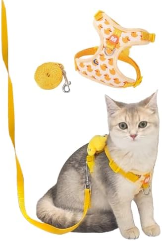 Arnés para Gato con Patrón de Pato Amarillo con Correa para Gato, Nuevo Arnés y Correa para Gato Antiescape Duradero 2026, Combinación de Collar y Arnés Cómoda para Gatos y Gatitos, Amarillo S