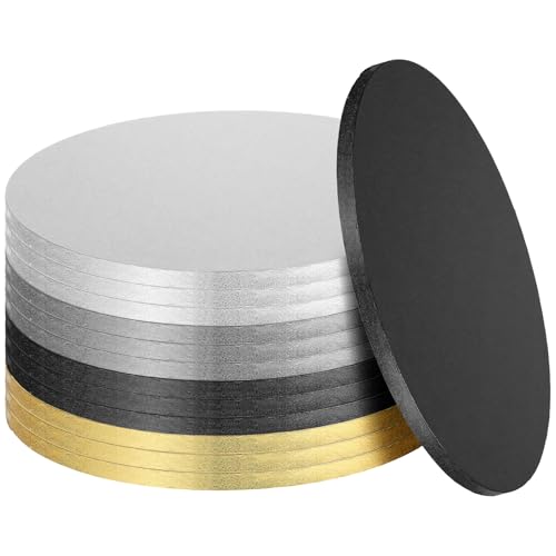 12 Packs Thick Cake Drums, Greaseproof 12 inch Assorted Round Cake Drum in Gold Black Sliver White Cake Base, Cardboard Cakes Boards for Presenting Heavy/Tall Tiered Cakes
