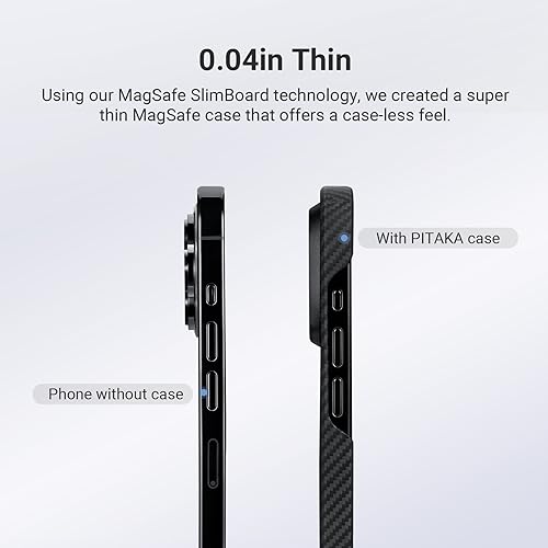 Pitaka MagEZ Case 4 - Black/Grey(Twill) for iPhone 15 Pro Max, 6.7-inch, Slim & Light, Case-Less Touch Feeling, 600D Aramid Fiber Made, Compatible with MagSafe