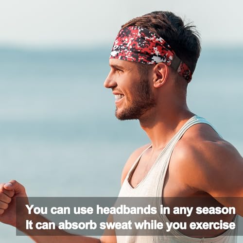 Image of AWUMBUK Sports Headbands for Men, Sweat Bands Headbands Men Absorbent Head Band Stretchy Sweatbands 5 Pack Hair Band Workout Football Running Cycling Fitness (Dark Blue)