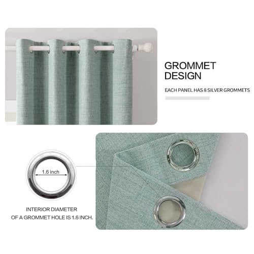 Image of MIULEE Linen Texture Curtains for Bedroom Solid 100% Blackout Thermal Insulated Seafoam Green Curtains Grommet Room Darkening Drapes for Living Room 52x72 Inch (2 Panels)